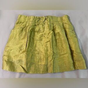 J.CREW A-Line Skirt Women Sz 0 Green‎ Linen Lined Zip Gathered Pockets Mini